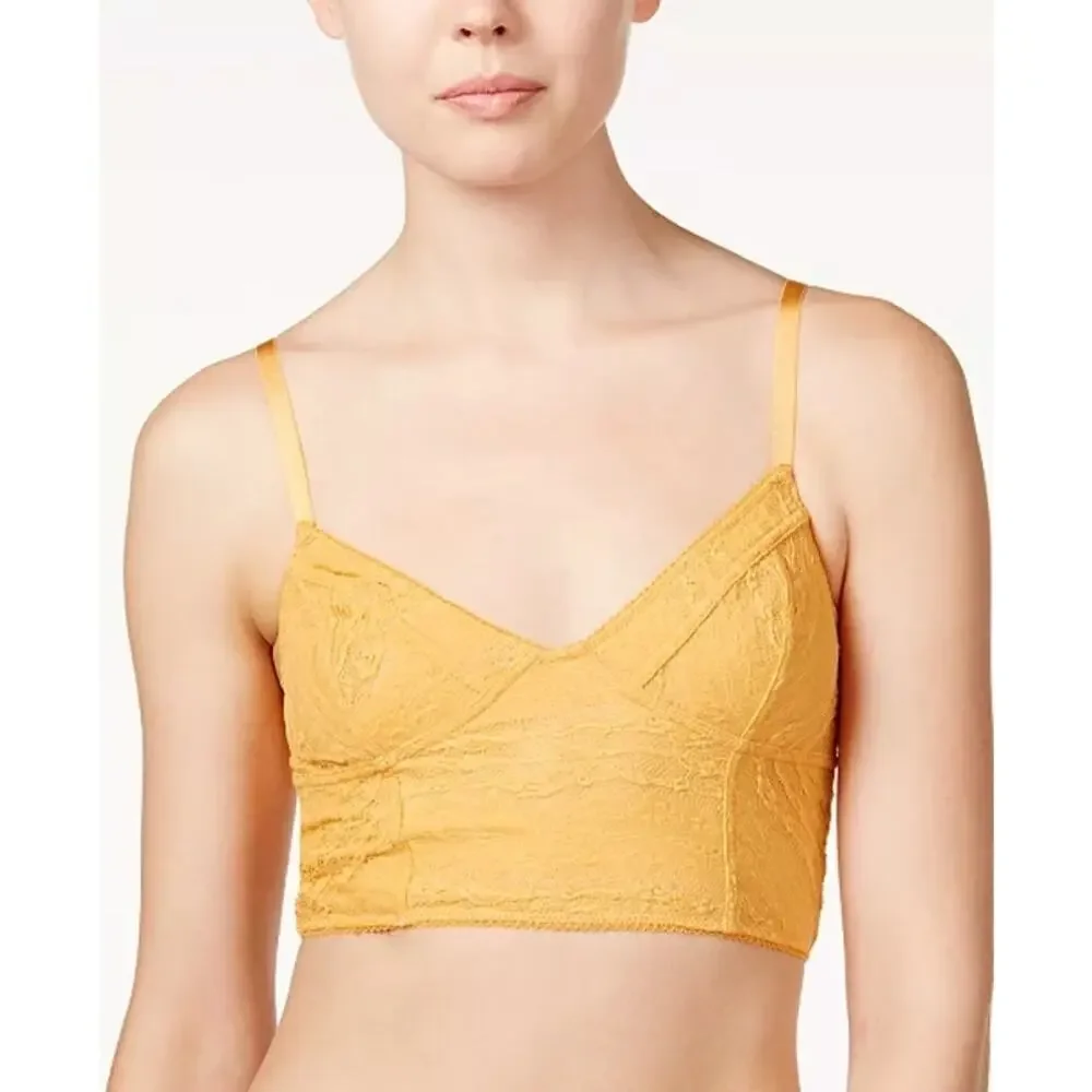 Free people sz XS gold stretch bralette flirty layering tank EUC lace sexy